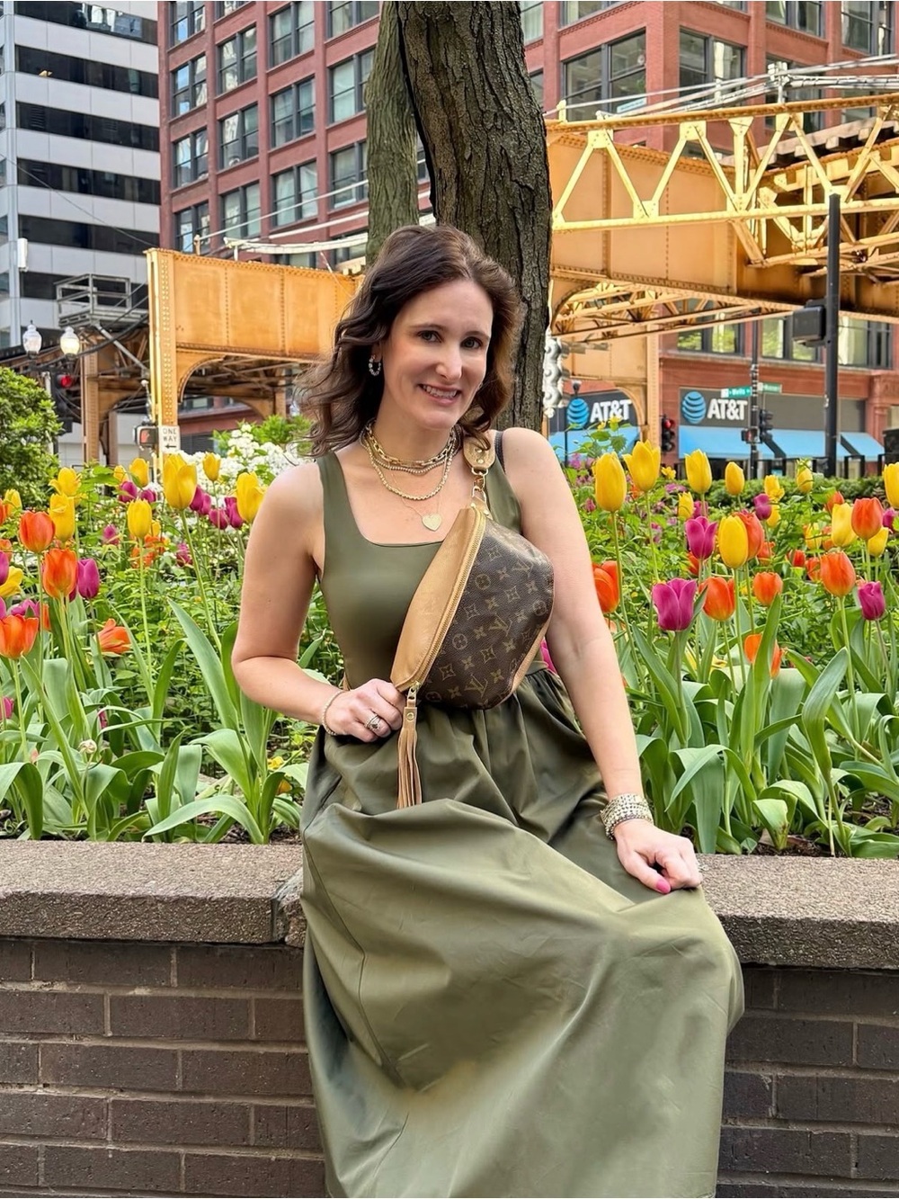 SPANX Jersey Scoop Midi Dress in Olive Green M